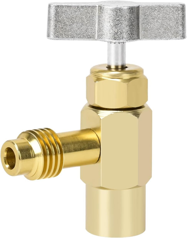 R134A Dispenser Valve AC Refrigerant Bottle Opener, R134A Can Tap with 1/2’' Male and 1/2’’ Female Thread, Fits for Automotive Air Conditioning Charging
