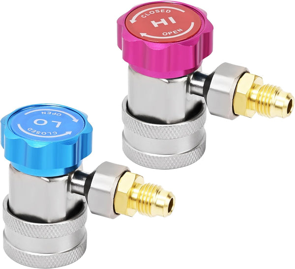 R134a Quick Coupler Adapters, R134a Manifold Gauge Adapters and Hose Fittings HP and LP Connectors for R134a R410a R22 Car AC System, 1/4" SAE Flares
