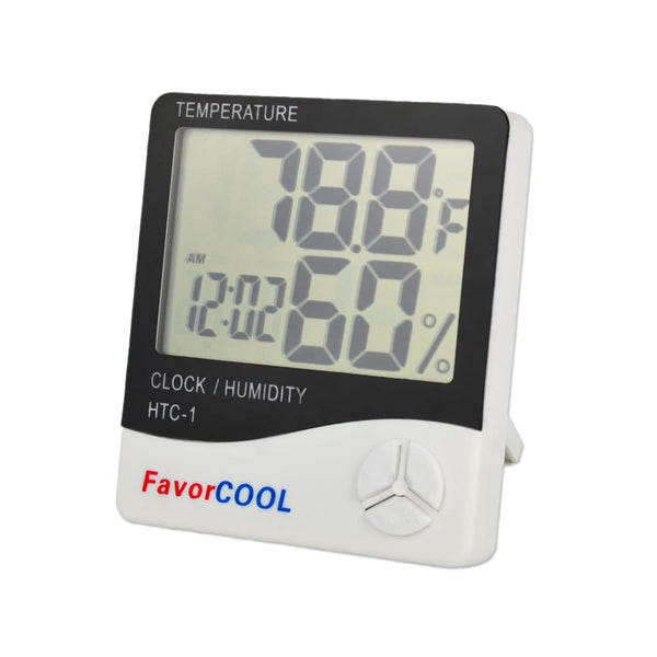 HTC-1 Digital Hygrometer Indoor Thermometer, Domestic Temperature Humidity Monitor Meter, Mini Hygrometer with Time & Alarm Clock