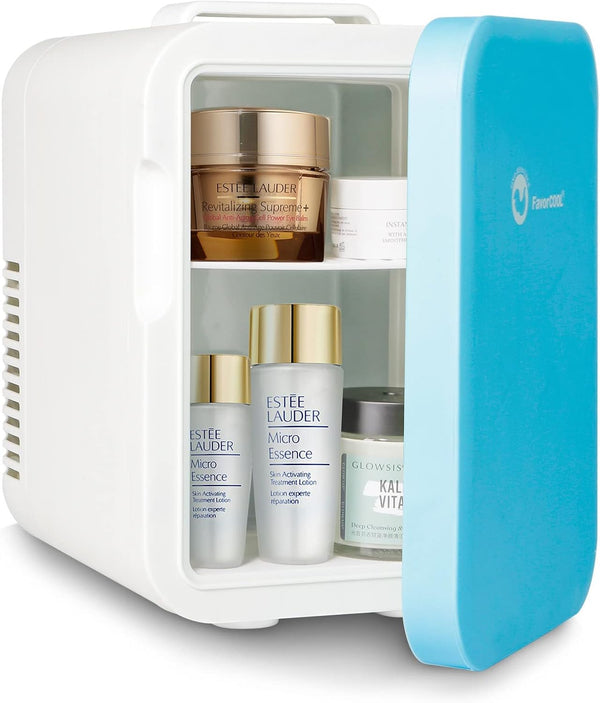 Mini Skincare Fridge, 6 Liter/6 Cans Small Refrigerator Cooler Warmer 110V AC/ 12V DC Personal Fridge for Bedroom, Beverage, Makeup