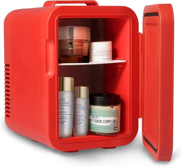 Mini Skincare Fridge, 6 Liter/6 Cans Small Refrigerator Cooler Warmer 110V AC/ 12V DC Personal Fridge for Bedroom, Beverage, Makeup