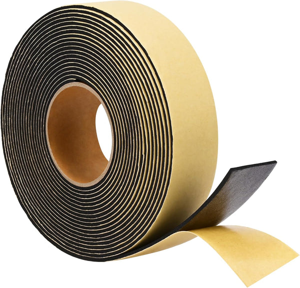 Weather Stripping Door Seal Strip 30 Feet, 2 Inch Wide X 1/8 Thick Black Foam Seal Tape Strong Adhesive for Doors and Windows Insulation, Soundproofing, Rattle